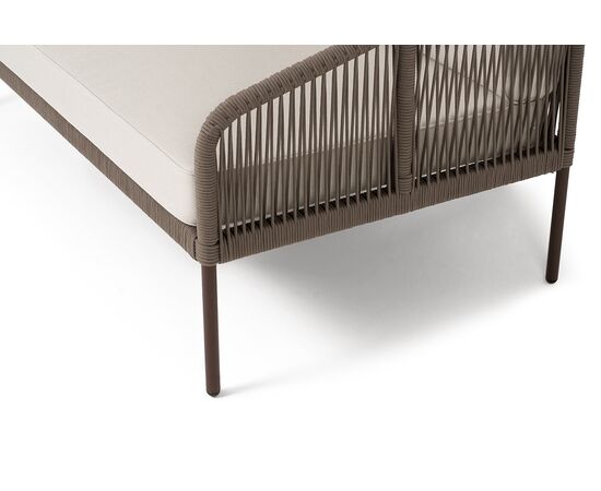 "Канны" диван модульный плетеный из роупа, каркас алюминий коричневый (RAL8016) муар, роуп коричневый круглый, ткань бежевая 15052, изображение 4 | Интернет магазин мебели и декора LifeDekor