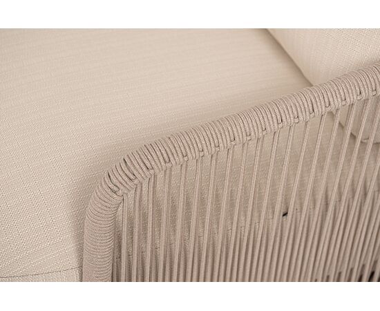 "Альбано" диван 3-местный плетеный из роупа, каркас алюминий светло-серый (RAL7035) муар, роуп бежевый круглый, ткань Mossle светло-бежевая, изображение 2 | Интернет магазин мебели и декора LifeDekor