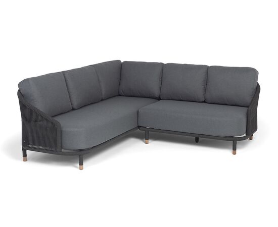 "Верона" диван модульный плетеный из роупа, каркас алюминий темно-серый (RAL7024) муар, роуп темно-серый круглый, ткань темно-серая 027 | Интернет магазин мебели и декора LifeDekor