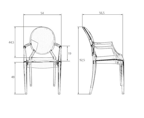 Набор 4 шт Стул обеденный DOBRIN LOUIS GHOST, цвет прозрачный, изображение 9 | Интернет магазин мебели и декора LifeDekor