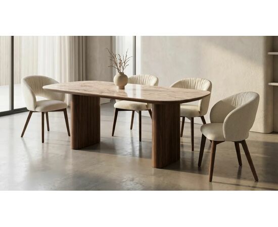 Стул ПИОЛА (PIOLA), цвет СВЕТЛО-БЕЖЕВЫЙ CITY-102, букле / ОРЕХ каркас,  ®DISAUR, изображение 2 | Интернет магазин мебели и декора LifeDekor