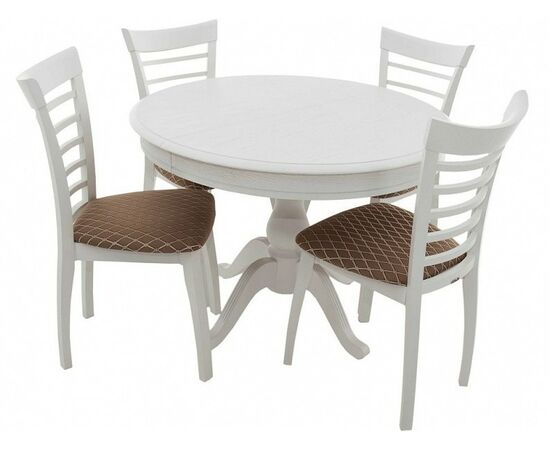 Обеденная группа (Стол Фабрицио-1 D100 и 4 стула Бурбон), эмаль белая | Интернет магазин мебели и декора LifeDekor