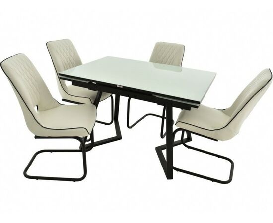 Обеденная группа (Стол Римини и 4 стула Эльзас), стекло белый | Интернет магазин мебели и декора LifeDekor