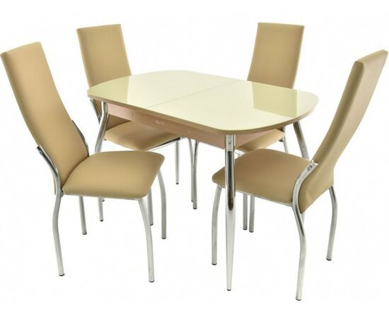 Обеденная группа (Стол Ривьера СВ и 4 стула Асти), бежевый | Интернет магазин мебели и декора LifeDekor