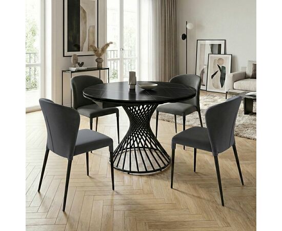 Стол круглый раскладной Лава (120+30+30), керамика матовая Black Gold, изображение 2 | Интернет магазин мебели и декора LifeDekor