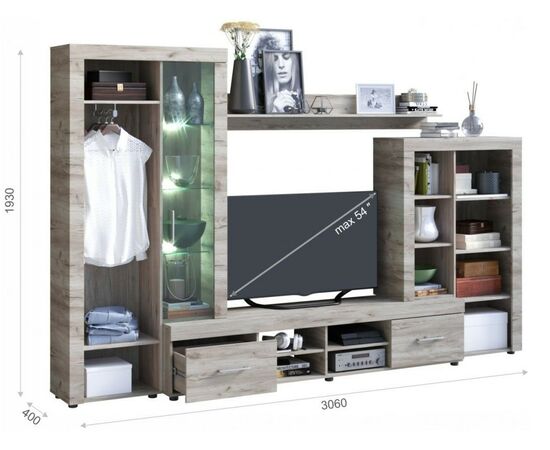 Стенка «Джерси», Дуб крафт серый, изображение 9 | Интернет магазин мебели и декора LifeDekor