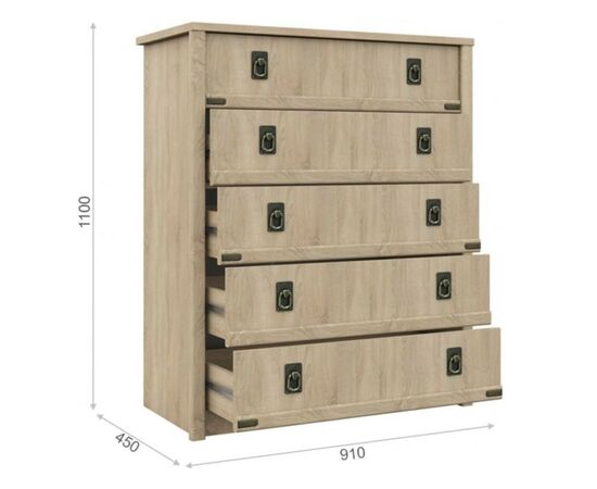 Комод «Валенсия» 5ящ, Дуб сонома, изображение 4 | Интернет магазин мебели и декора LifeDekor