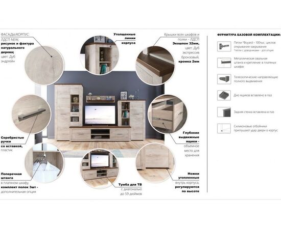 Стенка «Мэдисон», Дуб эндгрейн/дуб экспрессив бронзовый, изображение 3 | Интернет магазин мебели и декора LifeDekor