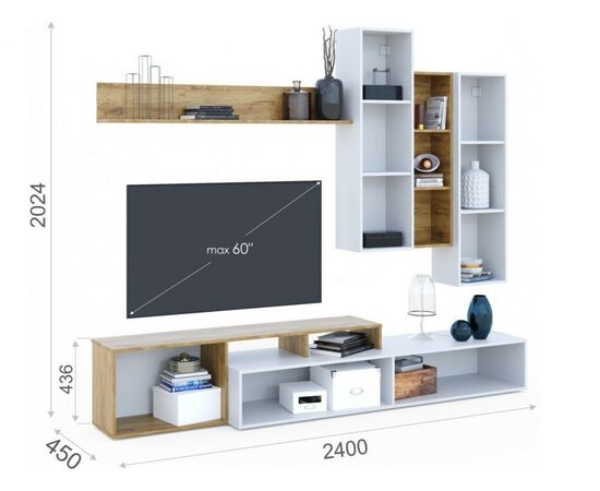 Стенка «Невио-1», Дуб крафт золотой/белый, изображение 7 | Интернет магазин мебели и декора LifeDekor