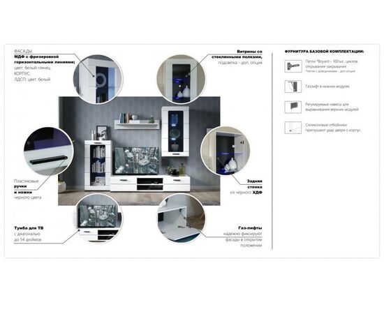 Стенка «Рио-1», Белый жемчуг/белый глянец, изображение 3 | Интернет магазин мебели и декора LifeDekor