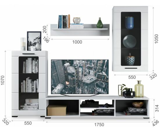 Стенка «Рио-1», Белый жемчуг/белый глянец, изображение 5 | Интернет магазин мебели и декора LifeDekor