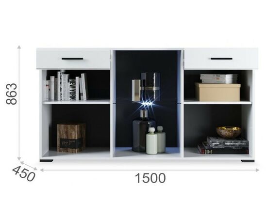 Комод «Йорк», 2д1в2ящ, Белый/белый глянец, изображение 3 | Интернет магазин мебели и декора LifeDekor