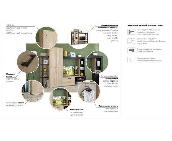 Стенка «Торонто», Дуб Сонома/венге, изображение 3 | Интернет магазин мебели и декора LifeDekor