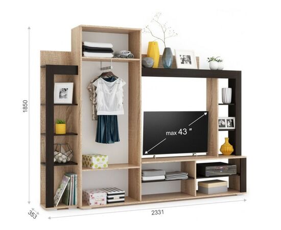 Стенка «Торонто», Дуб Сонома/венге, изображение 7 | Интернет магазин мебели и декора LifeDekor