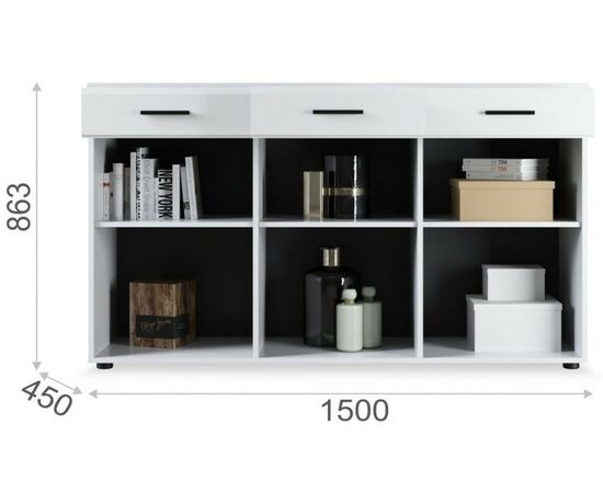 Комод «Йорк» 3д3ящ, Белый/белый глянец, изображение 3 | Интернет магазин мебели и декора LifeDekor