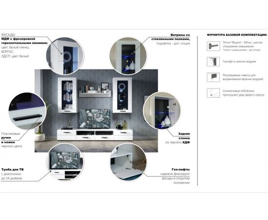 Стенка «Рио-2», Белый жемчуг/белый глянец, изображение 3 | Интернет магазин мебели и декора LifeDekor