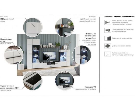Стенка «Невада», Морское дерево/белый глянец, изображение 3 | Интернет магазин мебели и декора LifeDekor