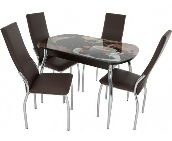 Обеденная группа (Стол Ривьера СВ фотопечать Кофе 22 и 4 стула Асти), коричневый | Интернет магазин мебели и декора LifeDekor