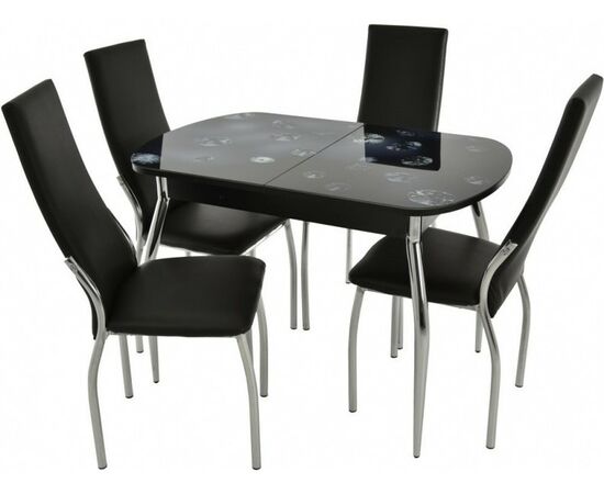 Обеденная группа (Стол Ривьера СВ фотопечать Текстура 9 и 4 стула Асти), черный | Интернет магазин мебели и декора LifeDekor