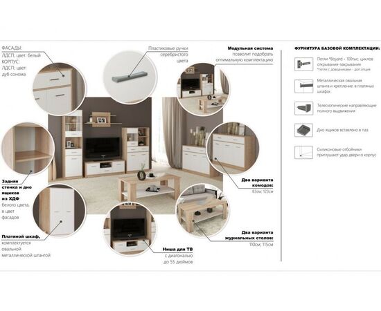 Комод «Стелс» 1в2д1ящ, Дуб сонома/белый, изображение 6 | Интернет магазин мебели и декора LifeDekor
