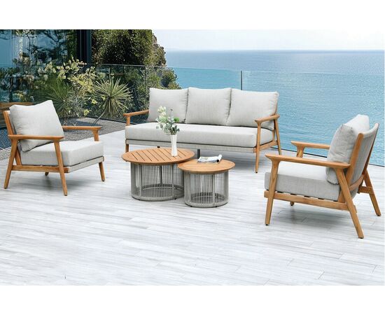 "Копенгаген" лаунж-зона 5-местная плетеная из роупа, каркас тик, цвет бежевый | Интернет магазин мебели и декора LifeDekor