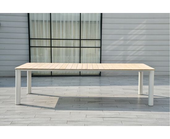 "Прага" обеденный стол с тиковой столешницей и алюминиевым каркасом, изображение 2 | Интернет магазин мебели и декора LifeDekor