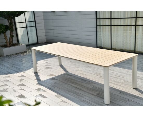 "Прага" обеденный стол с тиковой столешницей и алюминиевым каркасом, изображение 4 | Интернет магазин мебели и декора LifeDekor