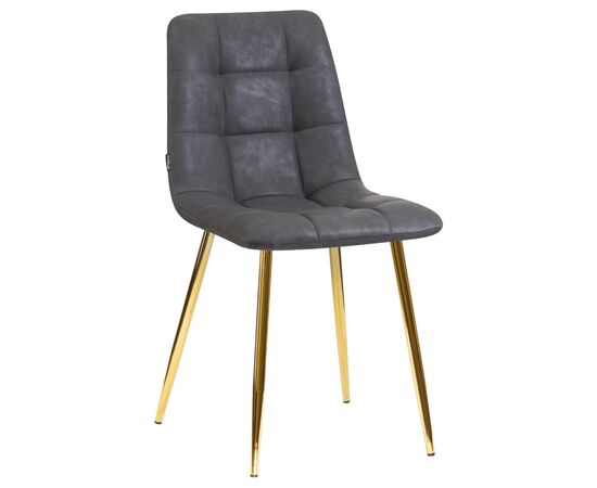 Стул обеденный DOBRIN ALEX, золотые ножки, серая антрацитовая винтажная экокожа (RU-08), Вариант: золотые ножки, серая антрацитовая винтажная экокожа (RU-08) | Интернет магазин мебели и декора LifeDekor
