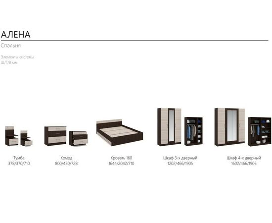 Спальня «Алена» 3 дв. шк, Венге/Дуб молочный, изображение 9 | Интернет магазин мебели и декора LifeDekor