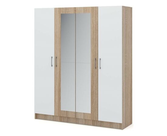 Шкаф «Алена» 4дв с зеркалом, Дуб сонома/Белый, изображение 2 | Интернет магазин мебели и декора LifeDekor