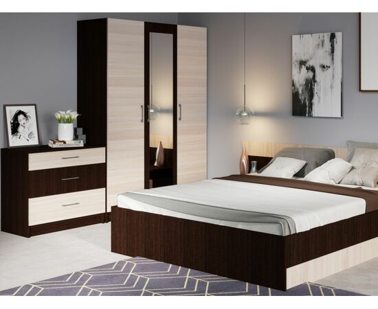 Спальня «Алена» 3 дв. шк, Венге/Дуб молочный, изображение 3 | Интернет магазин мебели и декора LifeDekor