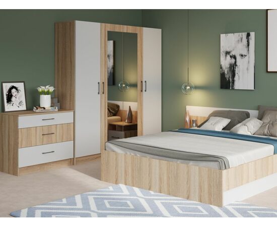 Шкаф «Алена» 4дв с зеркалом, Дуб сонома/Белый, изображение 4 | Интернет магазин мебели и декора LifeDekor