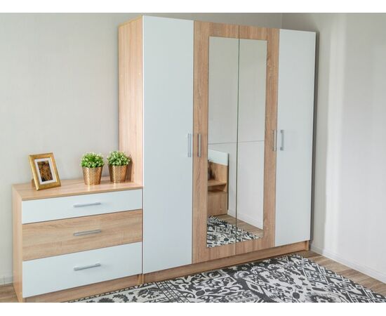 Шкаф «Алена» 4дв с зеркалом, Дуб сонома/Белый, изображение 6 | Интернет магазин мебели и декора LifeDekor