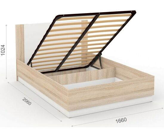 Кровать «Аврора» 160*200 (подъемник), Дуб сонома/Белый, изображение 3 | Интернет магазин мебели и декора LifeDekor