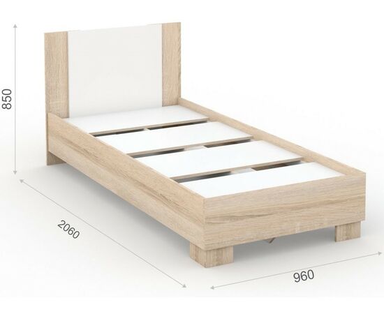 Кровать «Аврора» 90*200 (основание ЛДСП), Дуб сонома/Белый, изображение 3 | Интернет магазин мебели и декора LifeDekor