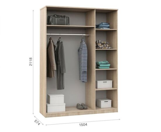 Шкаф «Аврора» 3дв, Дуб сонома/белый, изображение 3 | Интернет магазин мебели и декора LifeDekor