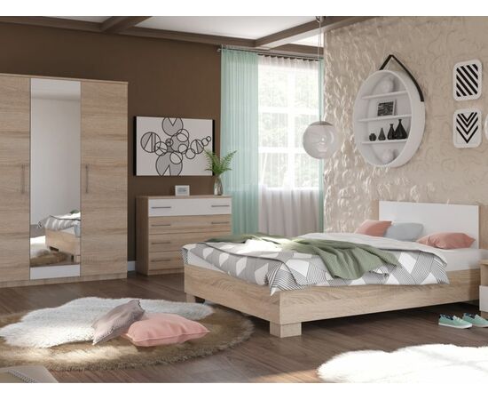 Спальня «Аврора» 3дв шк, Дуб сонома/Белый, изображение 2 | Интернет магазин мебели и декора LifeDekor