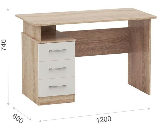 Стол «Гарвард» 120 3ящ, Дуб сонома/Белый, изображение 3 | Интернет магазин мебели и декора LifeDekor