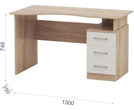 Стол «Гарвард» эргономик 130 3ящ ЛВ, Дуб сонома/Белый, изображение 3 | Интернет магазин мебели и декора LifeDekor