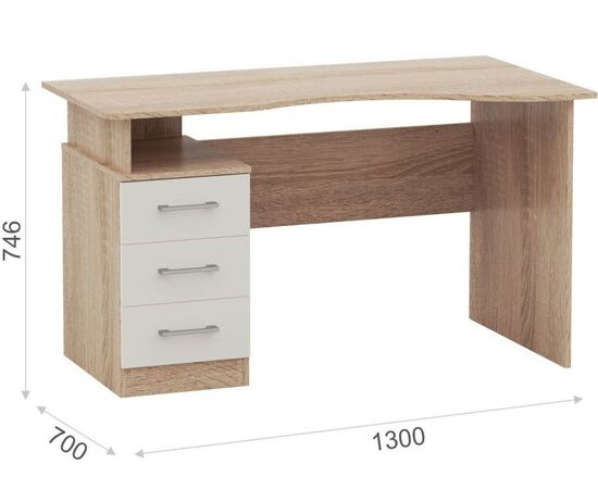 Стол «Гарвард» эргономик 130 3ящ ПР, Дуб сонома/Белый, изображение 3 | Интернет магазин мебели и декора LifeDekor