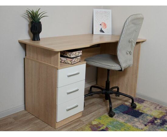 Стол «Гарвард» эргономик 130 3ящ ПР, Дуб сонома/Белый, изображение 4 | Интернет магазин мебели и декора LifeDekor