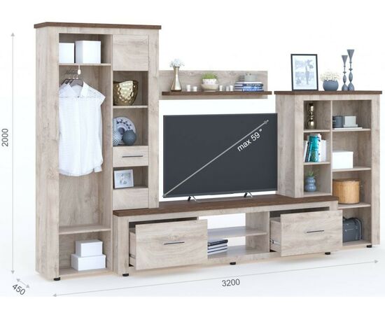 Стенка «Мэдисон» с комодом, Дуб эндгрейн/дуб экспрессив бронзовый, изображение 8 | Интернет магазин мебели и декора LifeDekor