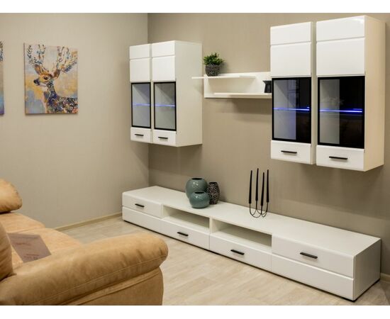 Стенка «Йорк» с витринами, Белый/белый глянец, изображение 3 | Интернет магазин мебели и декора LifeDekor