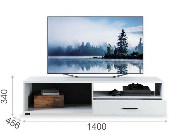 Тумба ТВ «Йорк» 1д1ящ ЛВ, Белый/белый глянец, изображение 3 | Интернет магазин мебели и декора LifeDekor