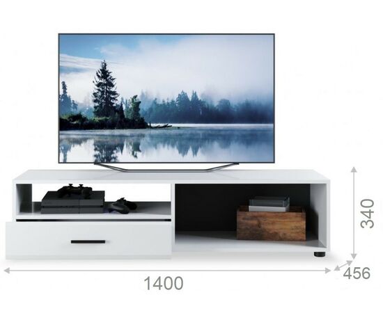 Тумба ТВ «Йорк» 1д1ящ ПР, Белый/белый глянец, изображение 3 | Интернет магазин мебели и декора LifeDekor