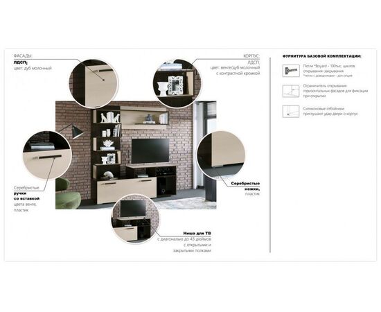 Стенка «Римини», Венге/дуб молочный, изображение 3 | Интернет магазин мебели и декора LifeDekor