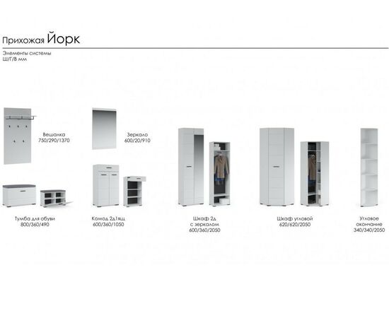 Шкаф «Йорк» 2д, Белый/белый глянец, изображение 4 | Интернет магазин мебели и декора LifeDekor