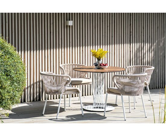 "Диего" обеденный стол из HPL круглый Ø100см, цвет "дуб", каркас белый, изображение 6 | Интернет магазин мебели и декора LifeDekor