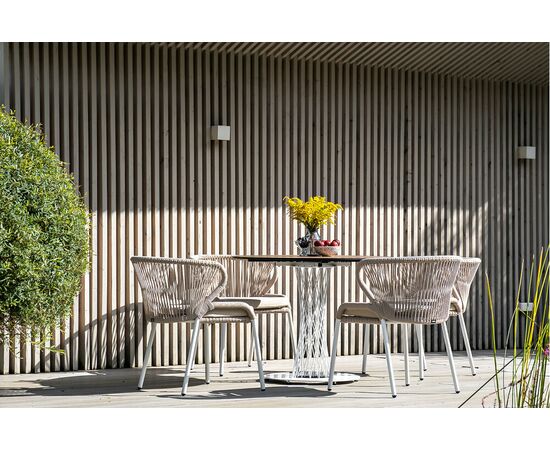 "Диего" обеденный стол из HPL круглый Ø100см, цвет "дуб", каркас белый, изображение 7 | Интернет магазин мебели и декора LifeDekor