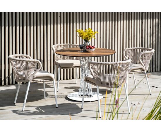 "Диего" обеденный стол из HPL круглый Ø100см, цвет "дуб", каркас белый, изображение 10 | Интернет магазин мебели и декора LifeDekor